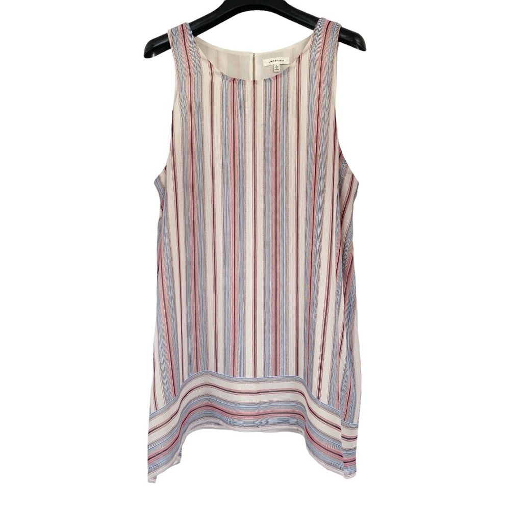 Max Studio Printed Swing Trapeze Striped Tank Top Cream Red Blue Black - L NWOT